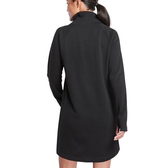 Athleta NWT Cozy Karma Asymmetric Sweatshirt Dress Black Size XS Zip Cowl Neck - Picture 2 of 11